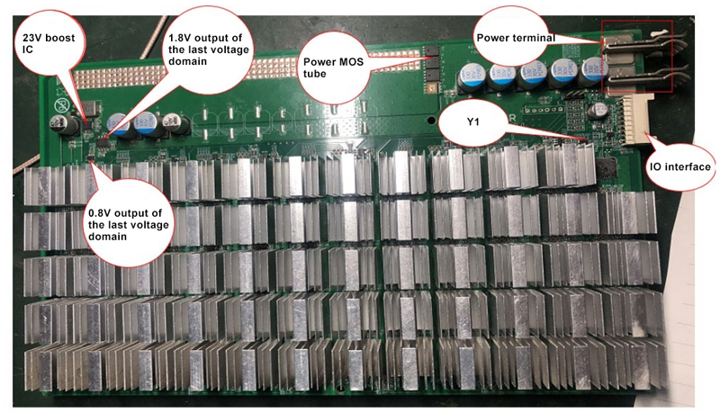 Key circuits on the front of hash board T15