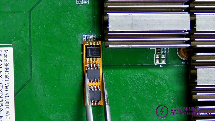adjust and fix Antminer temperature sensor board with tweezers