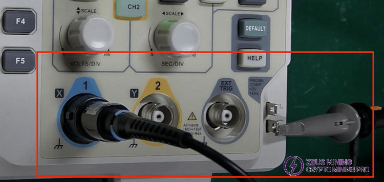 Insert the oscilloscope probe into the selected channel