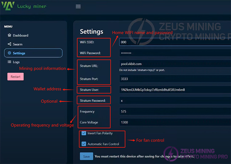 Lucky miner LV07 operation parameter setting