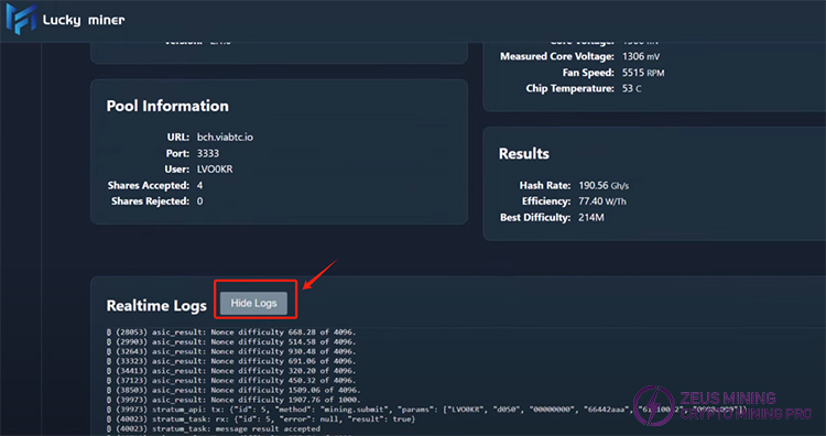 Luckyminer LV05 log view