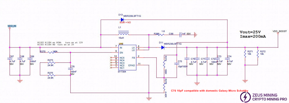 Schematic diagram of boost circuit on S21 hydro hash board