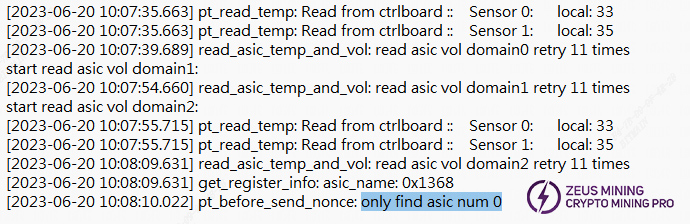 S21 hydro hash board only found 0 chips