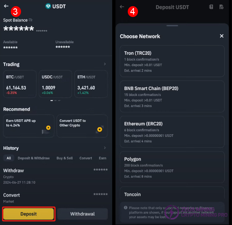 Binance network settings