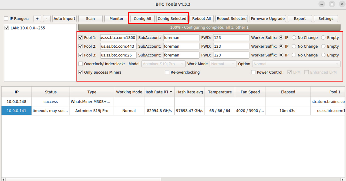 BTCTOOlS pool configuration