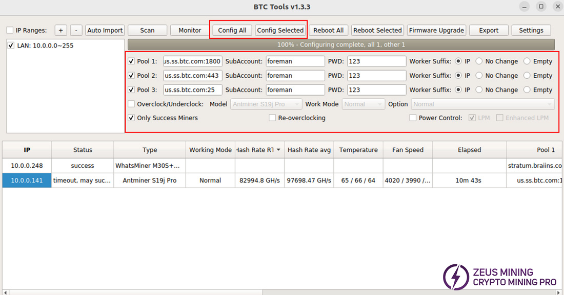 BTCTOOlS pool configuration