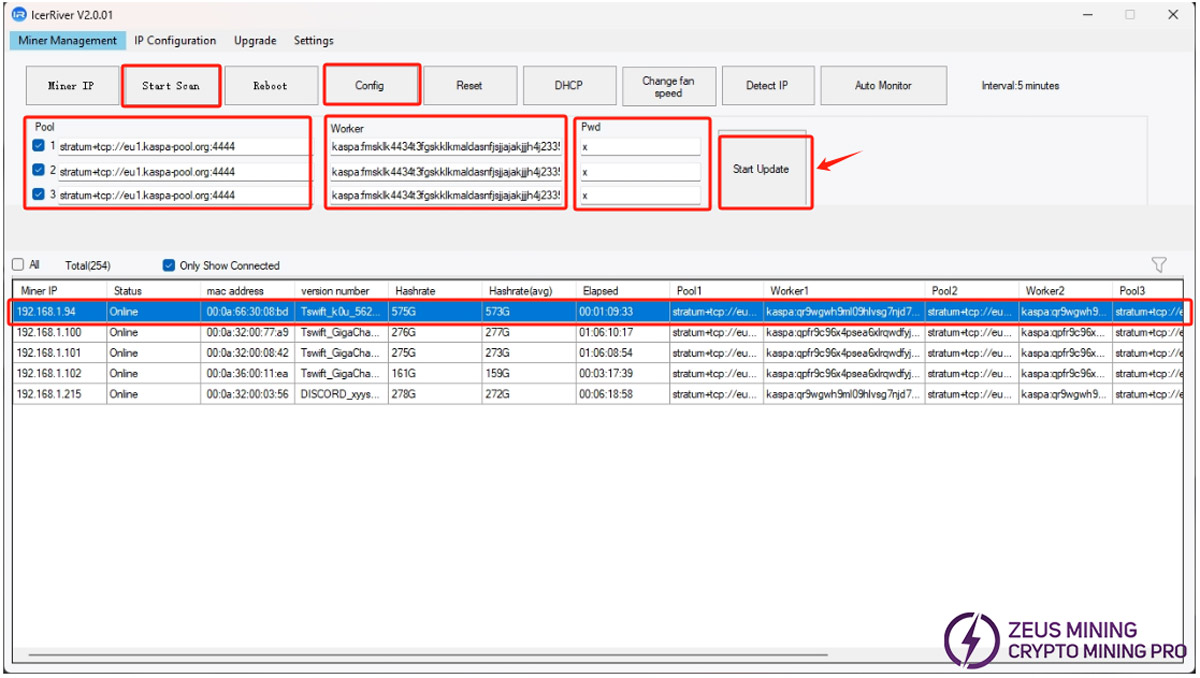 IceRiver scan IP to configure miner