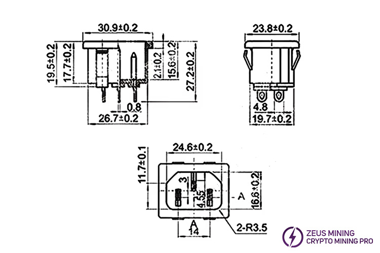 AC-05 3Pin male plug connector 10A 250V