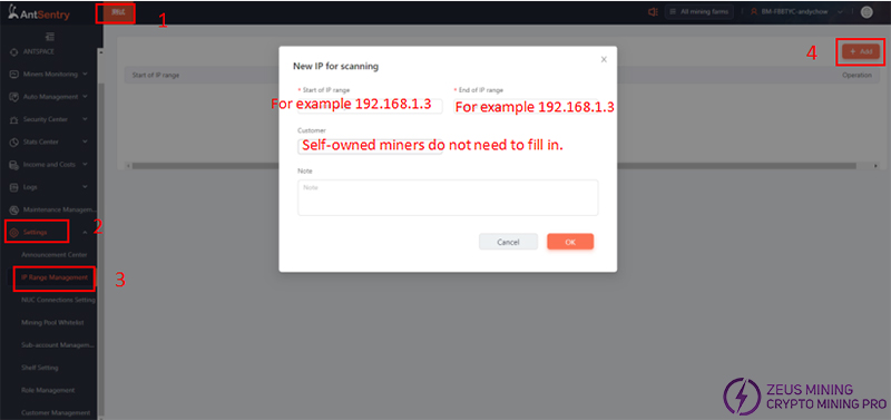 Configure scanning IP