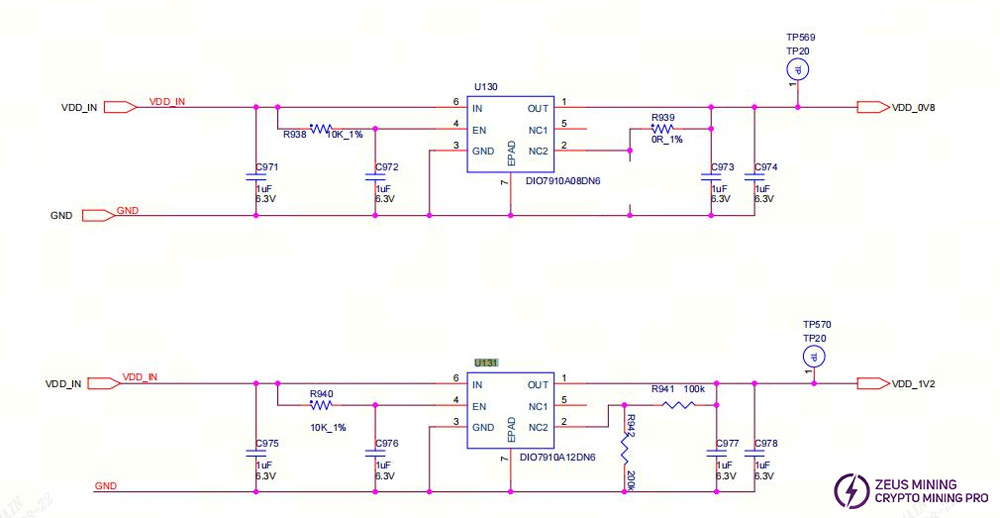 LDO circuits diagram on the L9 hash board