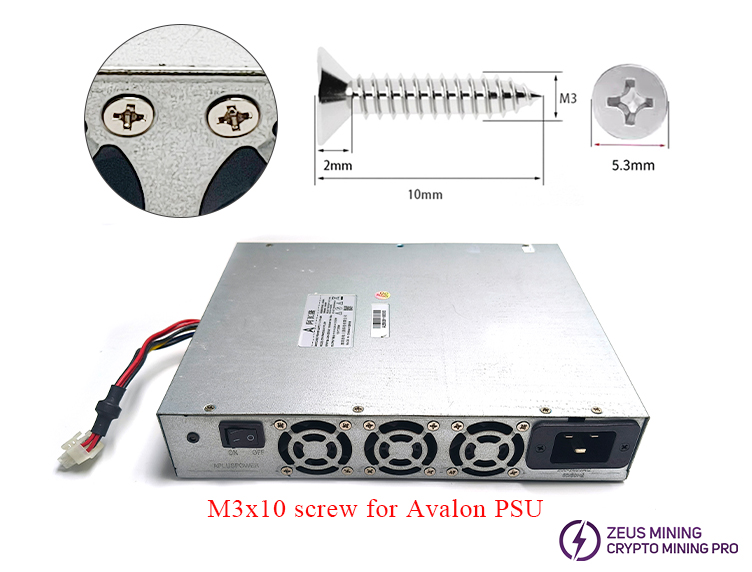 M3x10 cross countersunk tapping screw for Avalon PSU