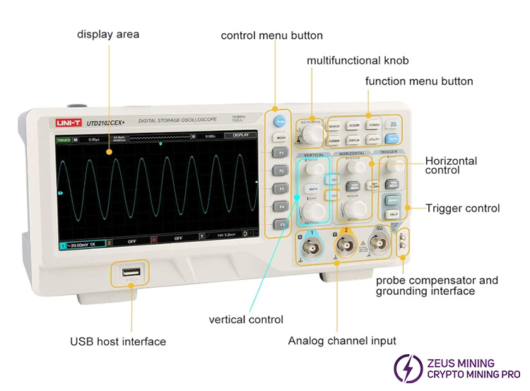 UNI-T UTD2102CEX+ digital storage oscilloscope interfaceg